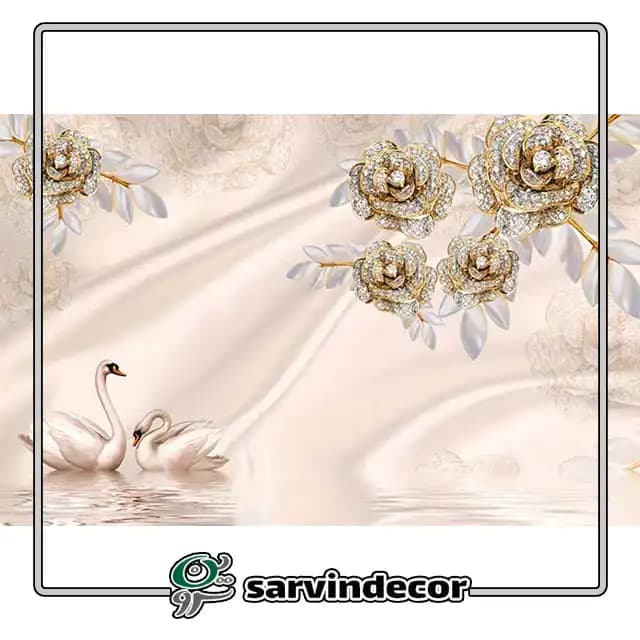 پرده زبرا سه بعدی گل طلایی و مرغابی T466 — تصویر ۳