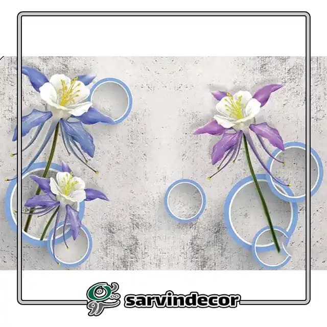 پرده زبرا سه بعدی گل بنفش و آبی کد T789 — تصویر ۳