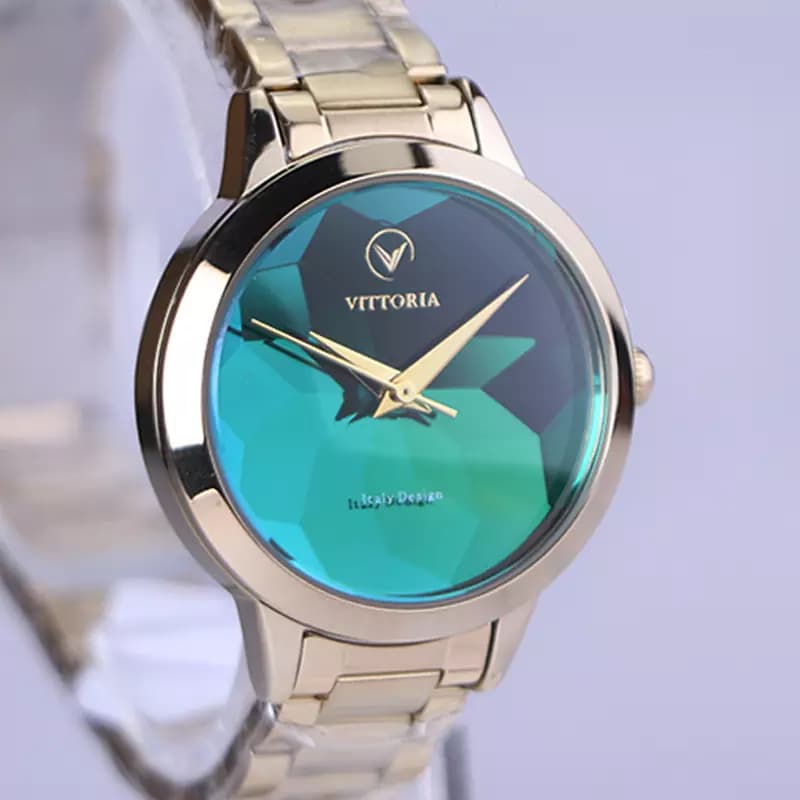 ساعت مچی ویتوریا زنانه فلزی طلایی صفحه سبز آینه ای VT 3156/4 — تصویر ۲