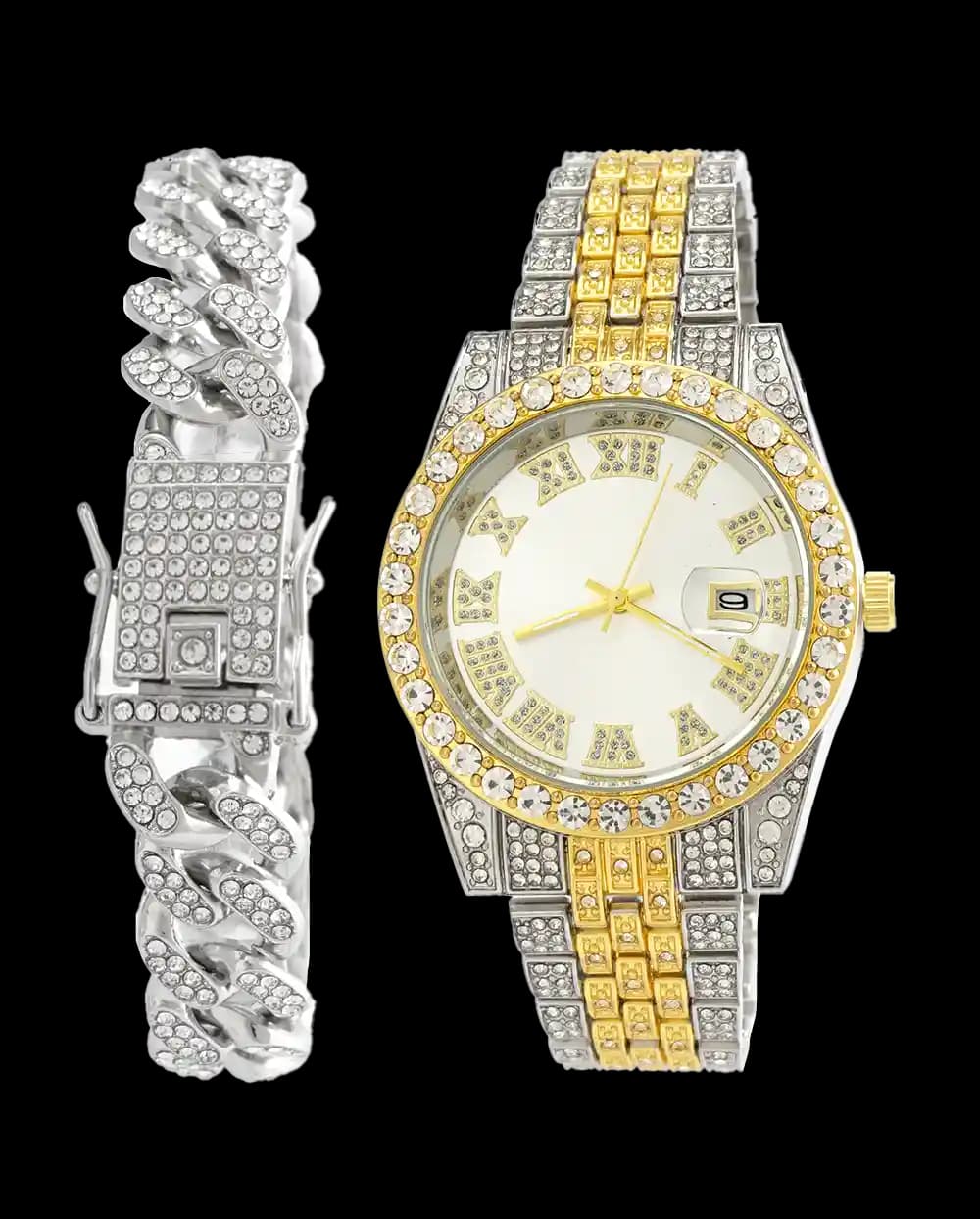 ست ساعت مچی و دستبند مردانه فول نگین رولکس ROLEX مدل 2118