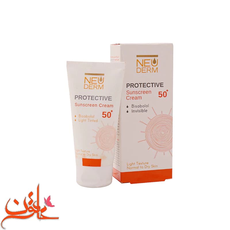 کرم ضد آفتاب نئودرم⁺SPF50 بی رنگ مناسب پوست های معمولی و خشک ۵۰ میلی لیتر