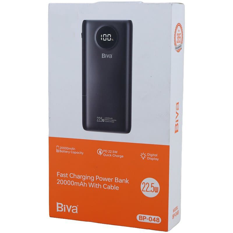 پاوربانک 22.5 وات بیوا مدل BP-048 ظرفیت 20000 میلیآمپرساعت به همراه دو عدد کابل Type-C و لایتنینگ — تصویر ۳