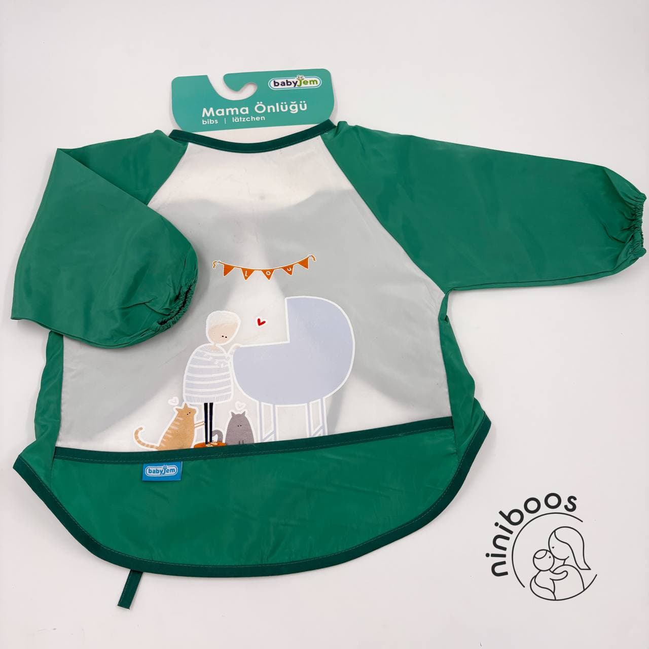 پیشبند کودک آستین دار طرح کالسکه بیبی جم baby jem — تصویر ۵