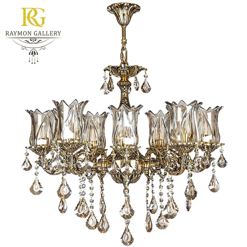 لوستر برنز 10 شعله کریستالی لاله کد B10142