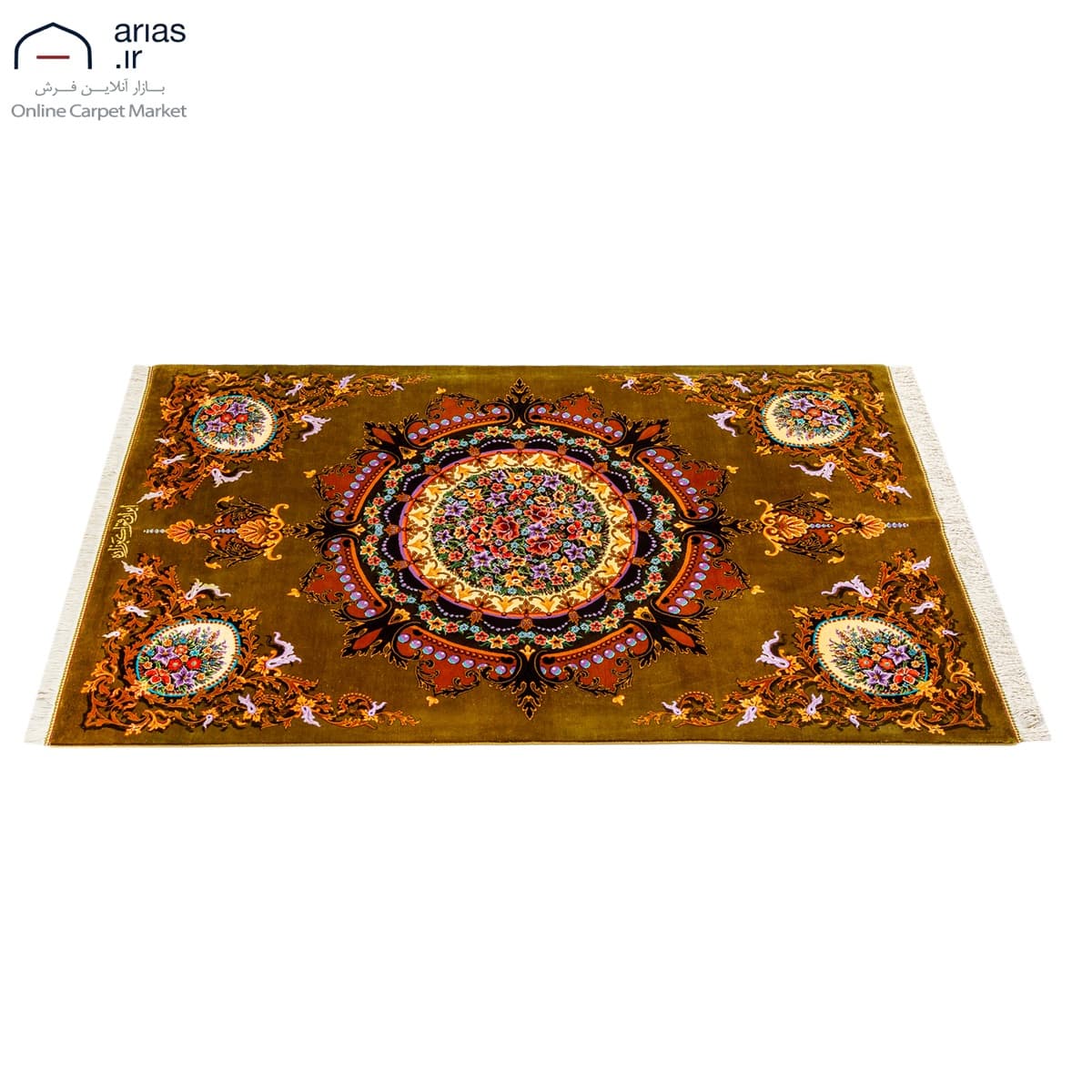 فرش دستباف ذرع چارک تمام ابریشم کف ساده اکبرزاده کد D02389G — تصویر ۳