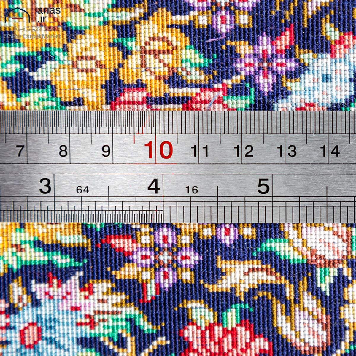 فرش دستباف سه متری تمام ابریشم زمینه سرمه ای مارک مهربخش کد D02342G — تصویر ۸