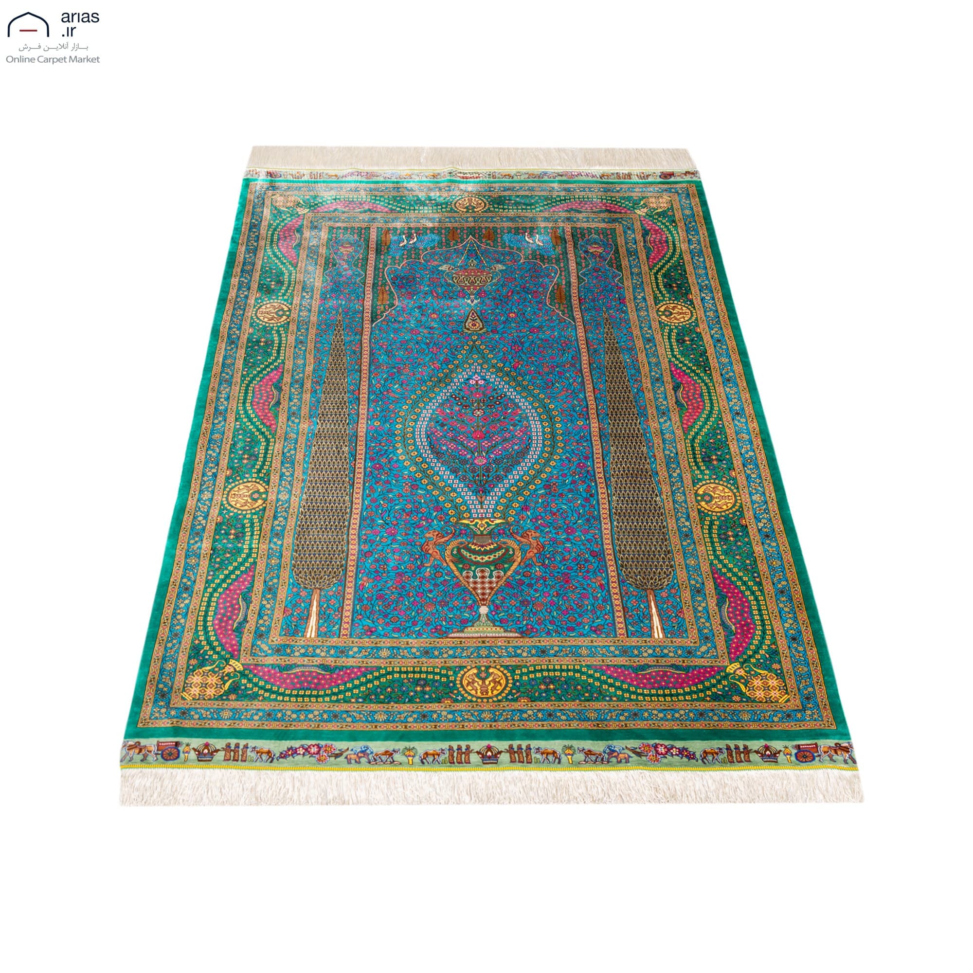 فرش دستباف ذرع نیم تمام ابریشم طرح سروی عربلو کد D02316G — تصویر ۲