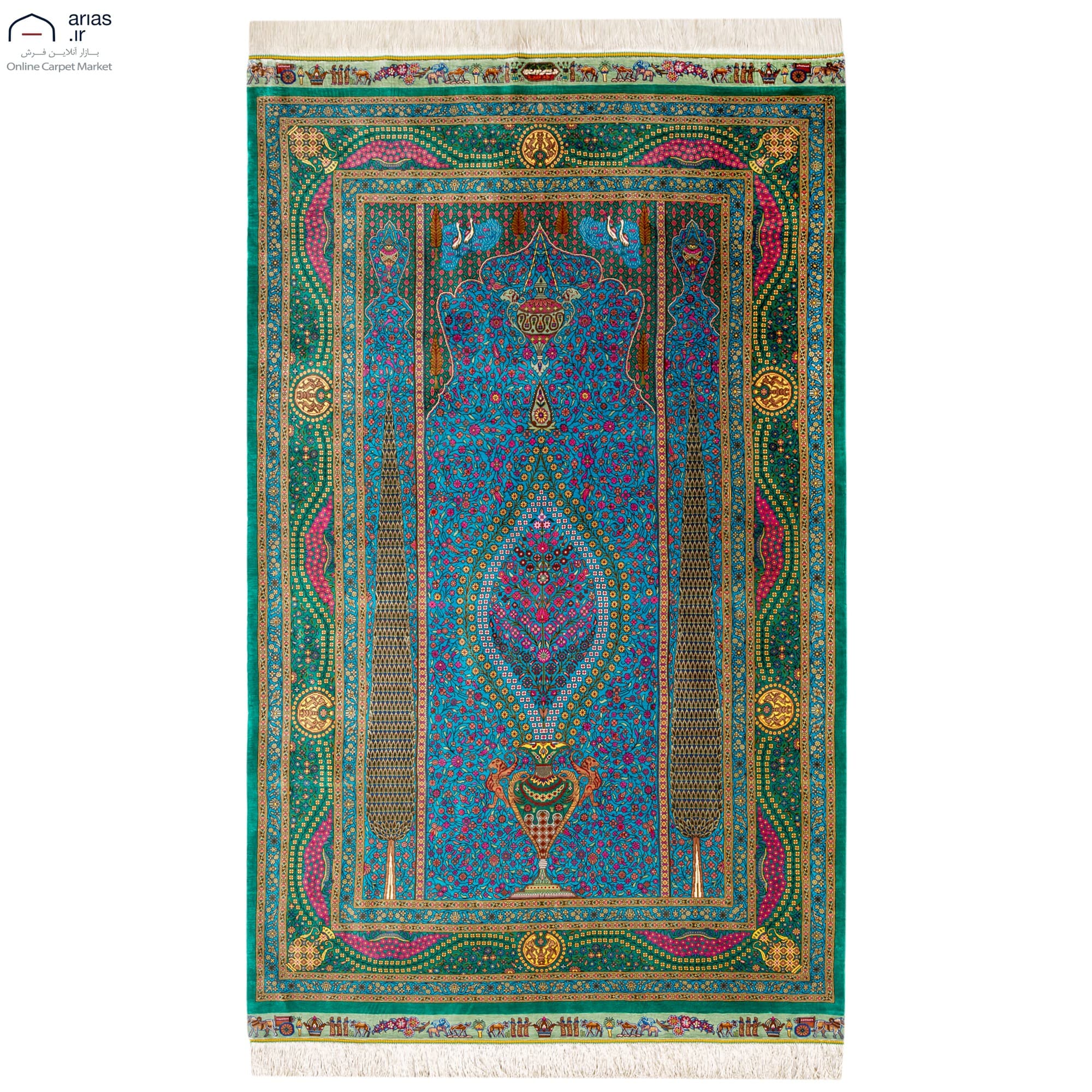 فرش دستباف ذرع نیم تمام ابریشم طرح سروی عربلو کد D02316G
