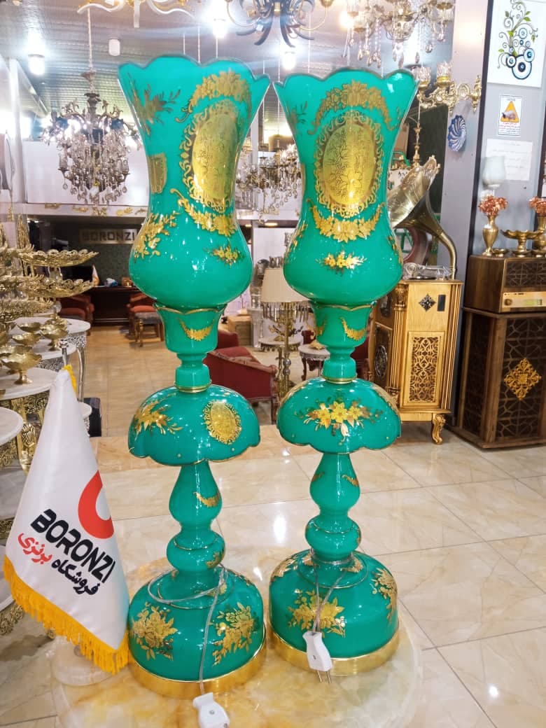 شمعدان طلاکوب فیروزه ای