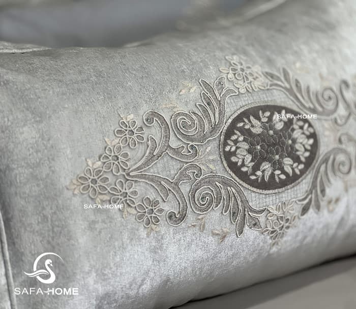 روتختی عروس دونفره طرح مخمل پتینه گلاریس طوسی — تصویر ۴