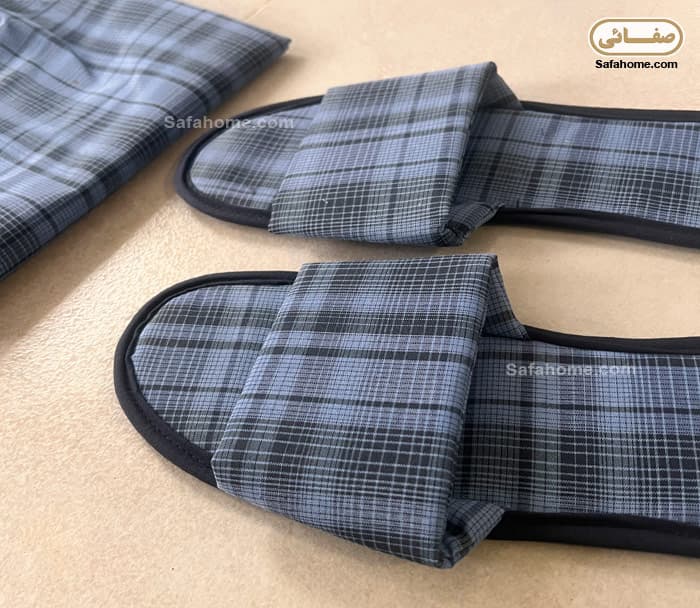 ست لباس خواب مردانه 4تکه طرح چهارخانه آبی — تصویر ۴