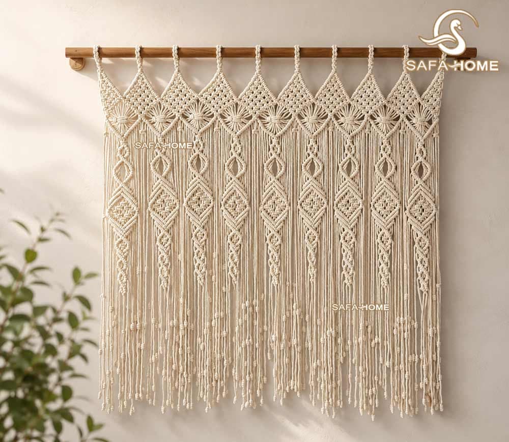 پرده مکرومه طرح خشتی