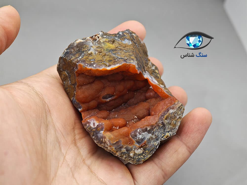 عقیق بوتروئیدال نارنجی-قرمز 196 گرم — تصویر ۲