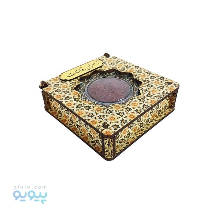 زعفران نگین نیم مثقال بسته بندی خاتم چوبی — تصویر ۵