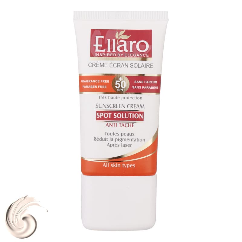 کرم ضد آفتاب و ضد لک بدون رنگ الارو SPF50 مدل Spot Solution محافظ UVA ،UVB، مناسب انواع پوست تحت لیسانس حجم 40 میلیلیتر — تصویر ۲