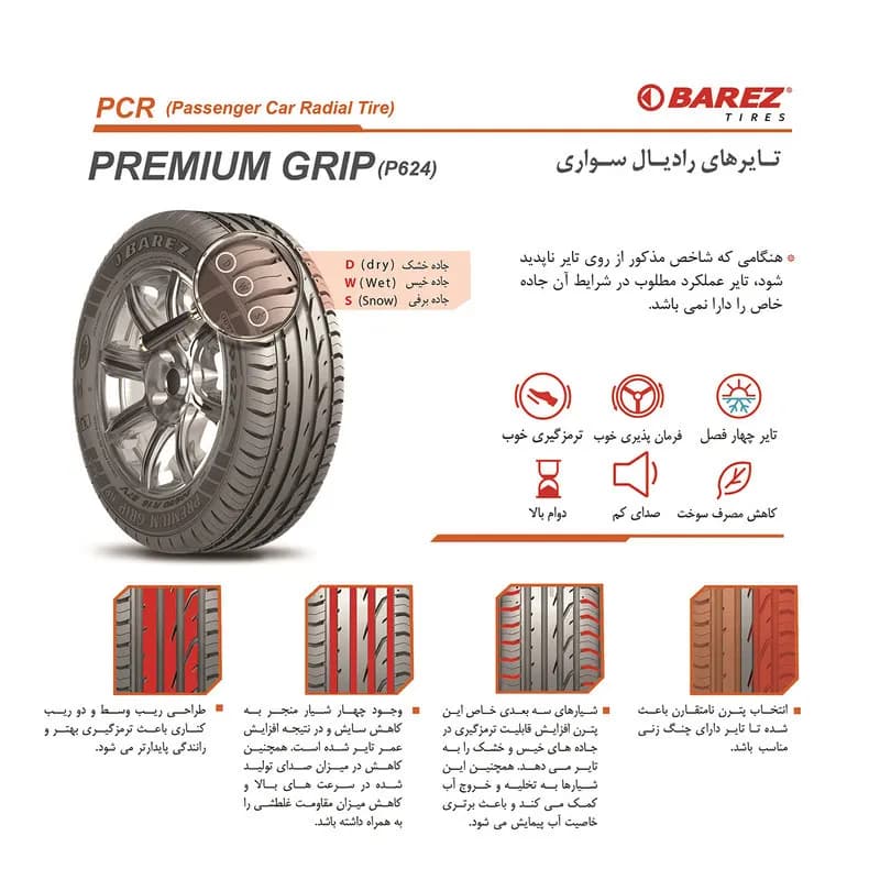 لاستیک خودرو بارز مدل P624 سایز 205/50/16 – دو حلقه — تصویر ۳