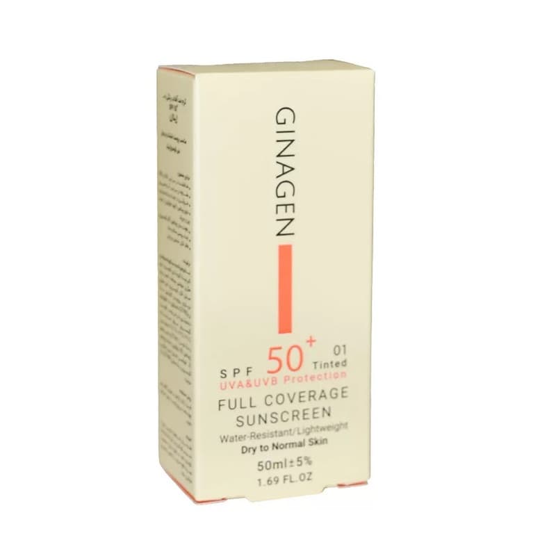 کرم ضد آفتاب رنگی ژیناژن، SPF 50، مدل 01، مناسب پوستهای خشک و نرمال با تنالیته متوسط و حجم 50 میلیلیتر، ضد آب، فاقد پارابن، محافظتکننده در برابر اشعههای UVA و UVB، ارای فرمولاسیون بدون الکل و گلی — تصویر ۸