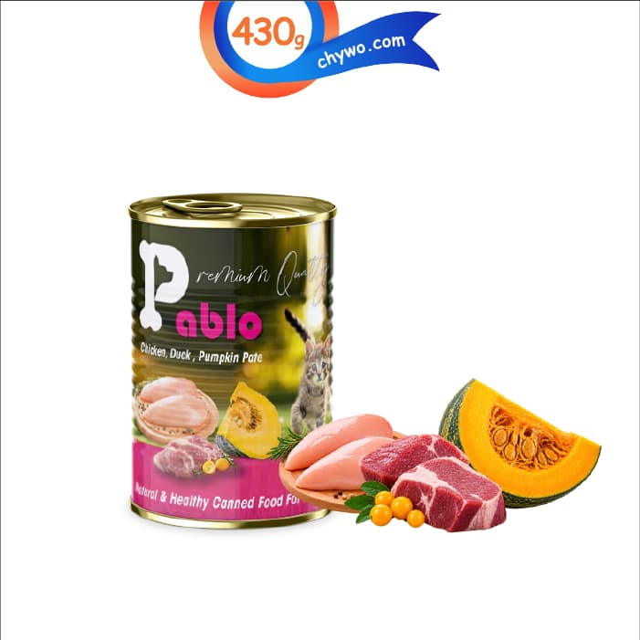 کنسرو بچه گربه پابلو کیتن طعم مرغ و اردک و کدوتنبل وزن 430 گرم Pablo