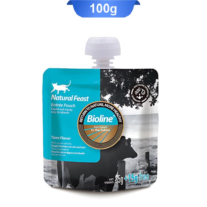 پوچ گربه بایولاین طعم ماهی تن وزن 100 گرم Bioline Tuna Flavor