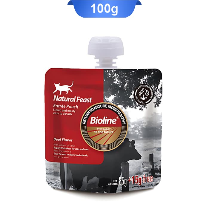 پوچ گربه بایولاین طعم گوشت وزن 100 گرم Bioline Beef Flavor