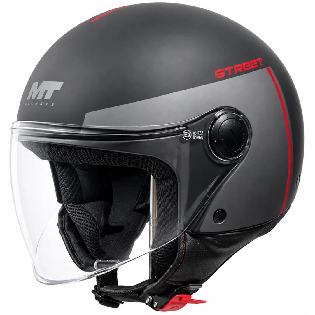 کلاه کاسکت بدون فک MT مدل STREET BEZOS MATT BLACK GRAY RED LINE
