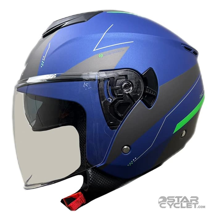 کلاه کاسکت بدون فک FLASH مدل 852 MATT BLUE NEON GREEN 46#C — تصویر ۲