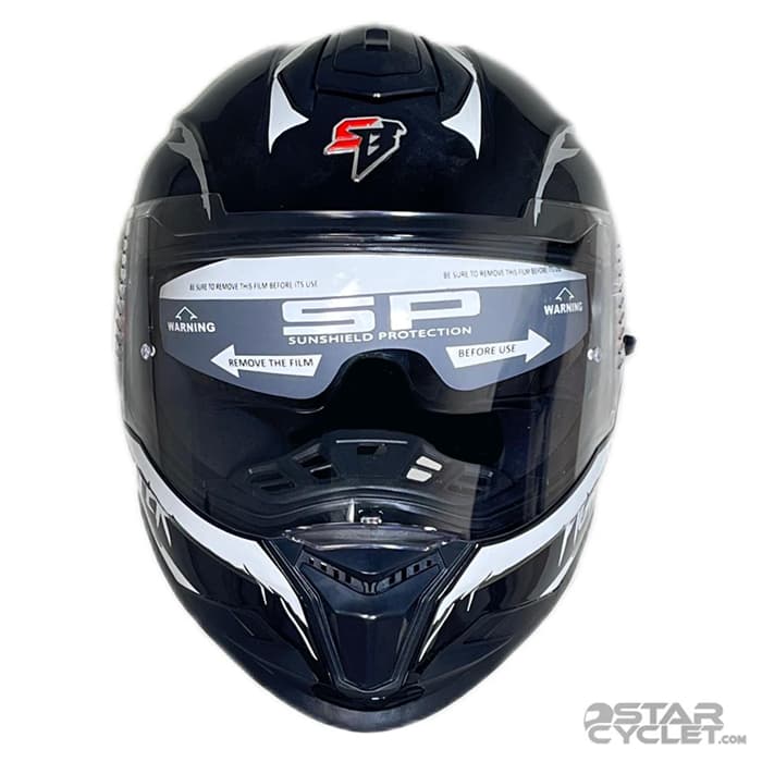 کلاه کاسکت فک ثابت استیل برد مدل SBH57 FIGHTER GLOSSY BLACK WHITE — تصویر ۴