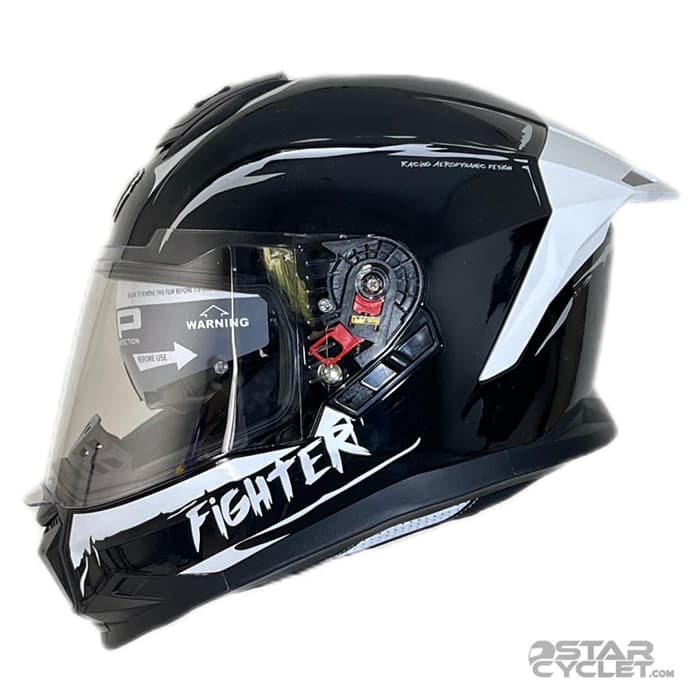 کلاه کاسکت فک ثابت استیل برد مدل SBH57 FIGHTER GLOSSY BLACK WHITE — تصویر ۲