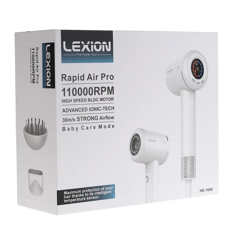 سشوار حرفهای 1600 وات لکسیون مدل Rapid Air Pro HD:1698، موتور BLDC وزن 500 گرم، المنت فلز، دارای سری دیسپانسر، — تصویر ۸
