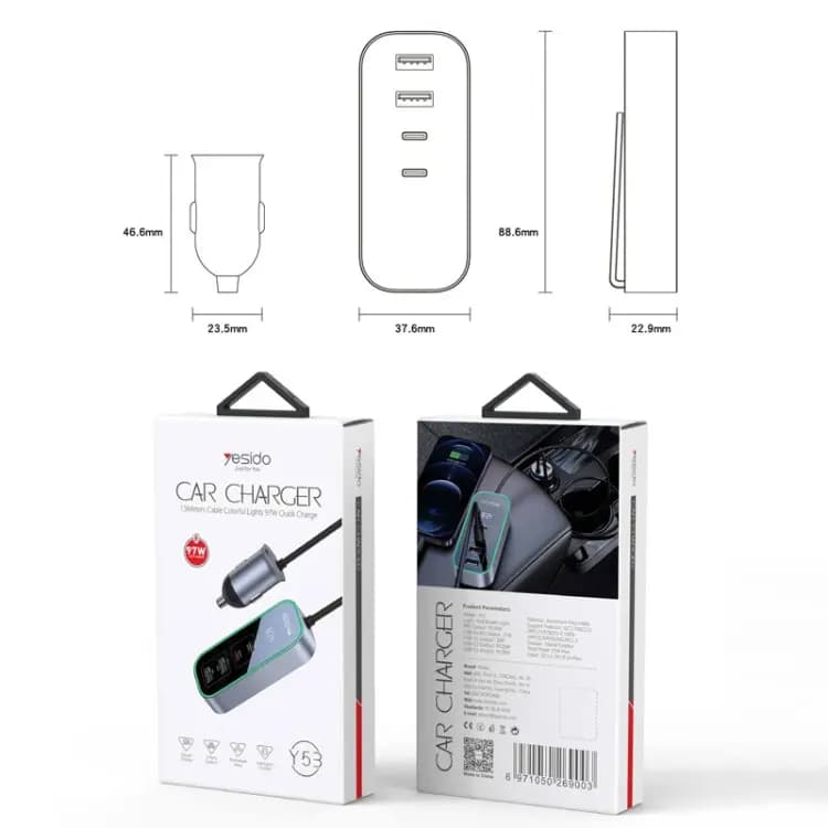 شارژر فندکی 97 وات یسیدو مدل YESIDO Y53 CAR CHARGER — تصویر ۸