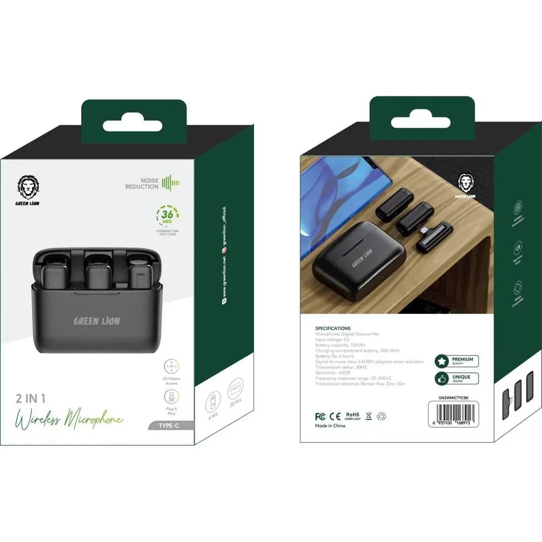 میکروفون یقه ای بیسیم لایتنینگ گرین مدل GREEN 2 IN 1 WIRELESS MICROPHONE LIGHTNING همراه با گارانتی معتبر — تصویر ۴