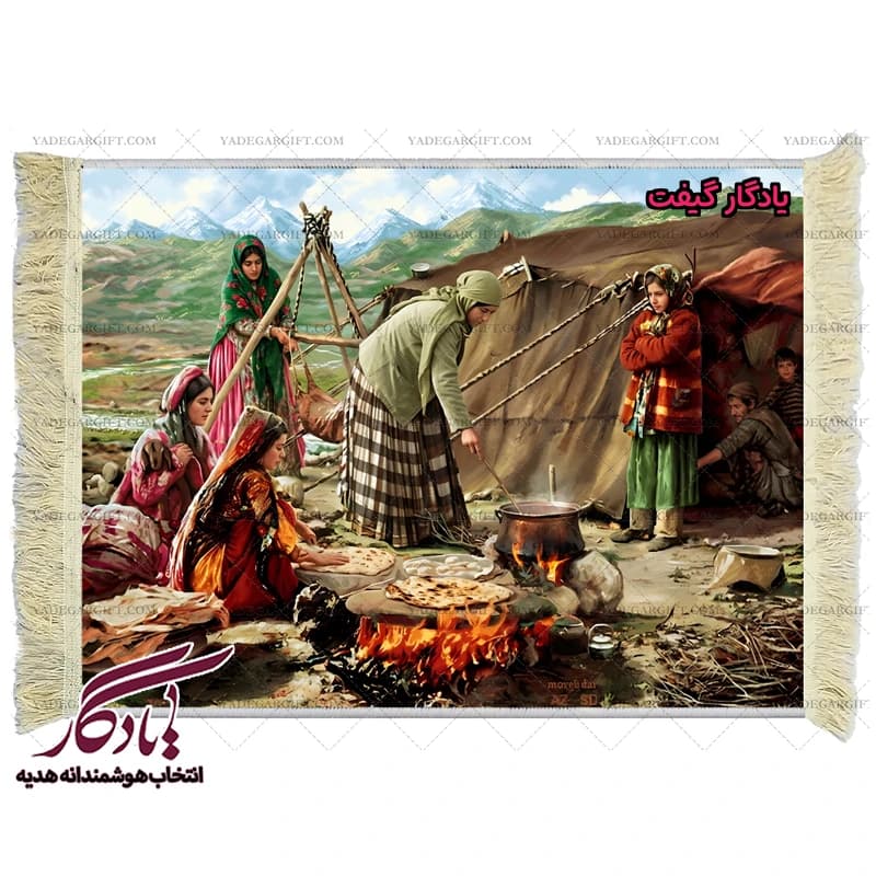 تابلو فرش ایرانی طرح آشپزی عشایر کد i37