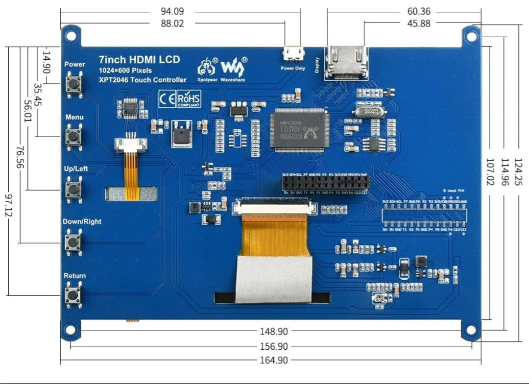 نمایشگر 7 اینچ با تاچ مقاومتی Waveshare رسپبری 1024×600 — تصویر ۲