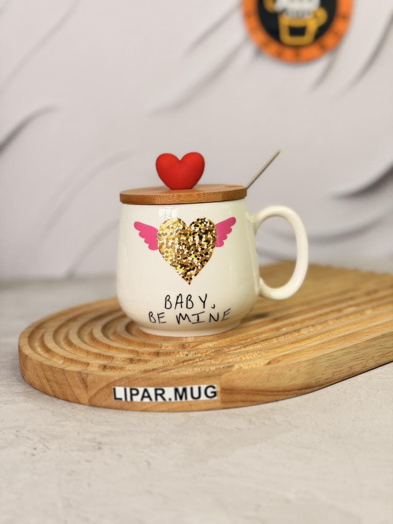 مینی ماگ طرح قلبی درب بامبو کد 7610 — تصویر ۴