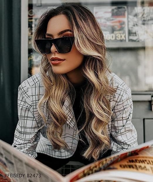 عینک آفتابی زنانه FEISEDY Vintage Square Cat Eye Sunglasses Women — تصویر ۵