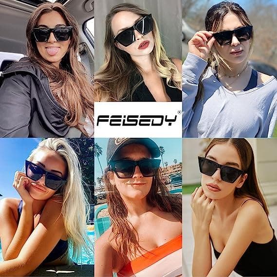 عینک آفتابی زنانه FEISEDY Vintage Square Cat Eye Sunglasses Women — تصویر ۳