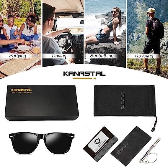 عینک آفتابی پلاریزه زنانه و مردانه KANASTAL Polarised Sunglasses for Men Women, Classic Square Sun Glasses — تصویر ۴