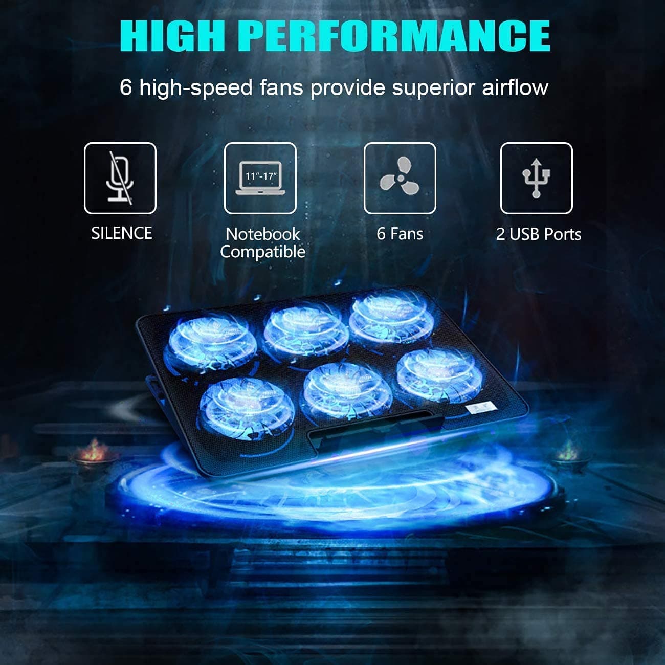 پایه خنککننده لپتاپ Laptop Cooling Pad, Necomi® Laptop Cooler Stand with 6 Quiet Cooling Fans — تصویر ۷