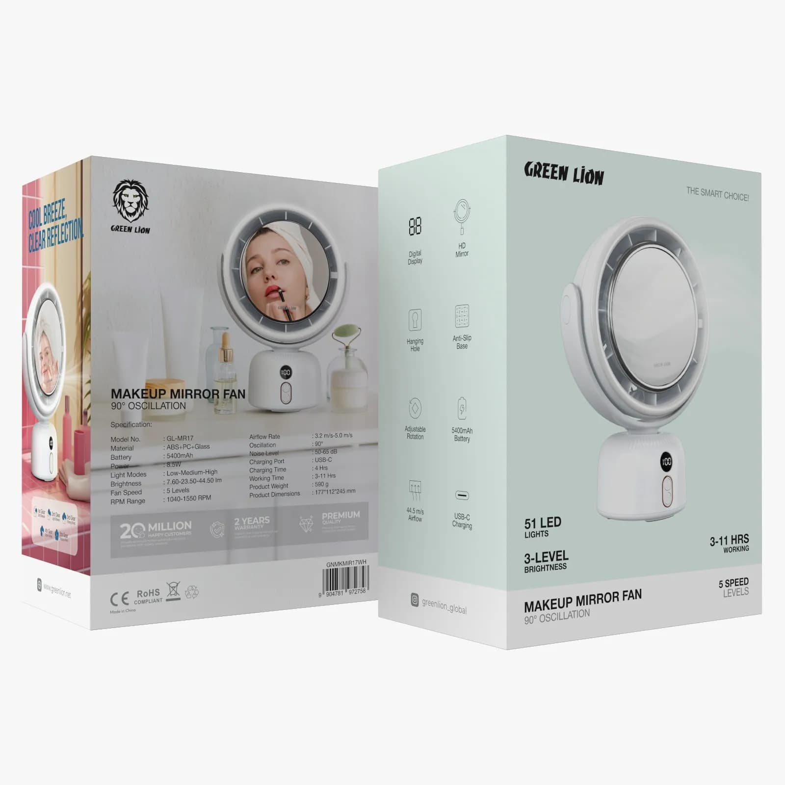 آینه آرایشی LED با فن چندسرعته مدل Makeup Mirror Fan گرین لاین — تصویر ۴