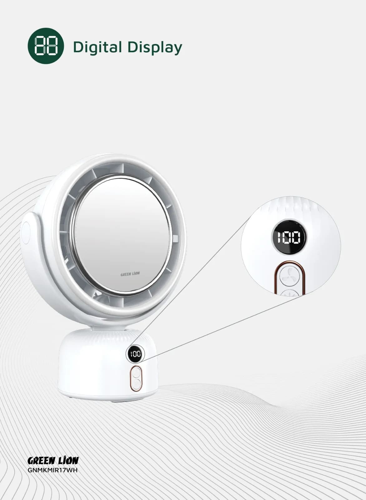 آینه آرایشی LED با فن چندسرعته مدل Makeup Mirror Fan گرین لاین — تصویر ۵