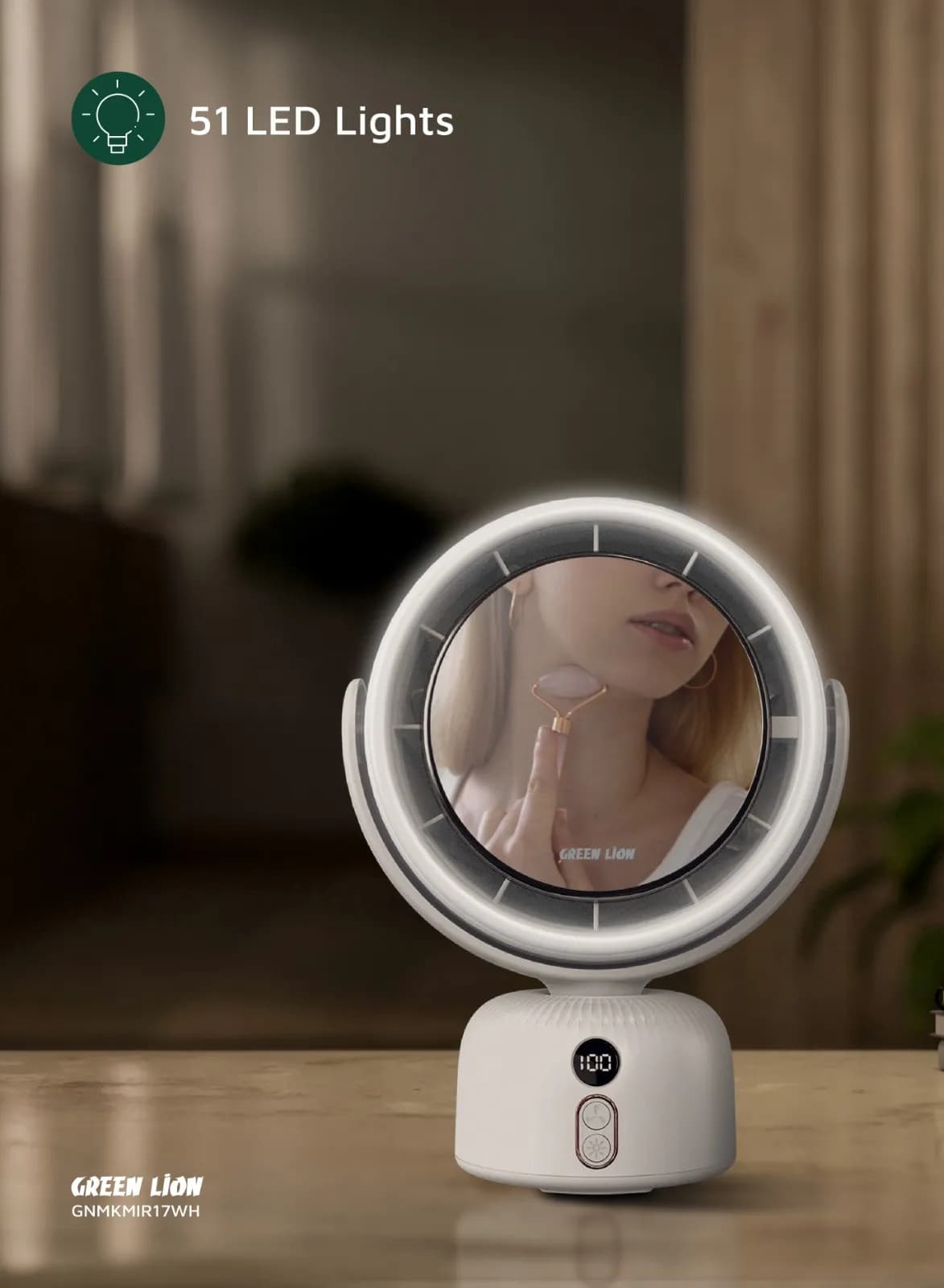 آینه آرایشی LED با فن چندسرعته مدل Makeup Mirror Fan گرین لاین — تصویر ۲