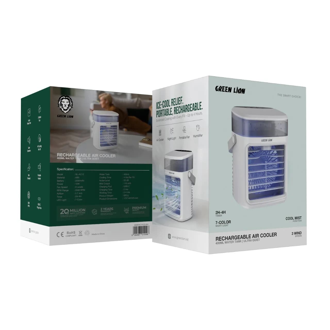 کولر رومیزی قابل حمل مخزندار مدل Rechargeable Air Cooler Fan گرین لاین — تصویر ۳