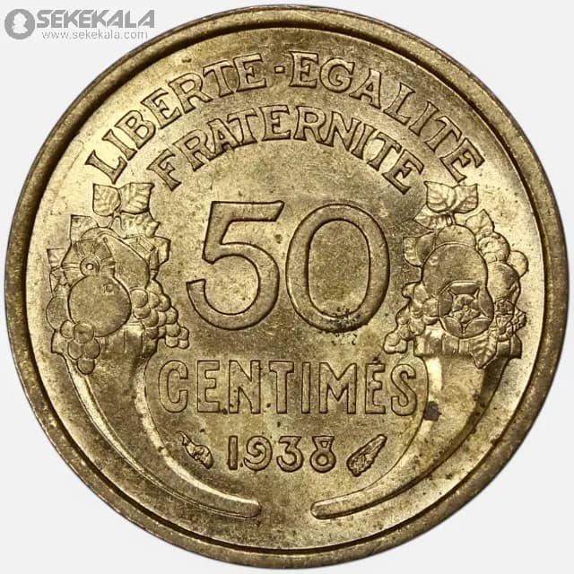 سکه 50 سنتیم برنز فرانسه 1938 (جمهوری سوم)(UNC) — تصویر ۲