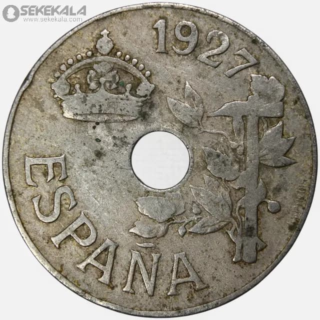 سکه 25 سنتیمو کمیاب اسپانیا 1927 (آلفونسو سیزدهم)