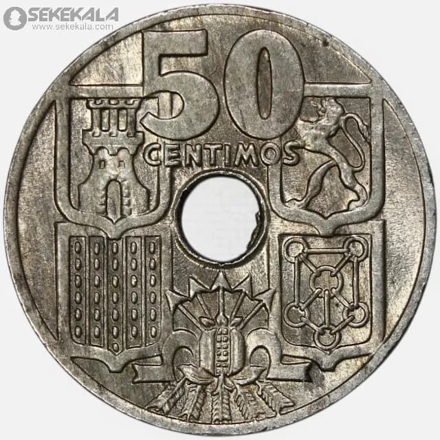 سکه 50 سنتیمو اسپانیا 1949(فرانسیسکو فرانکو)(+AU) — تصویر ۲