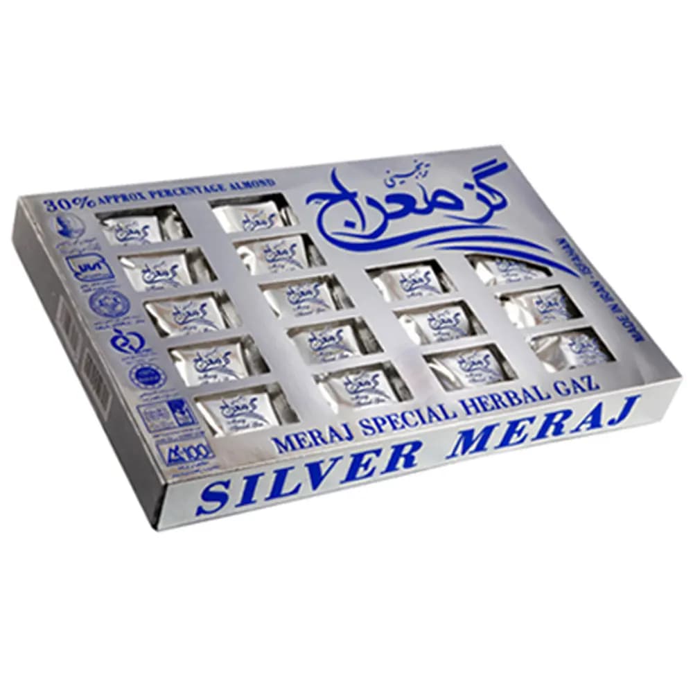 گز لقمه 30% بادام معراج(نقرهای) – 450گرم