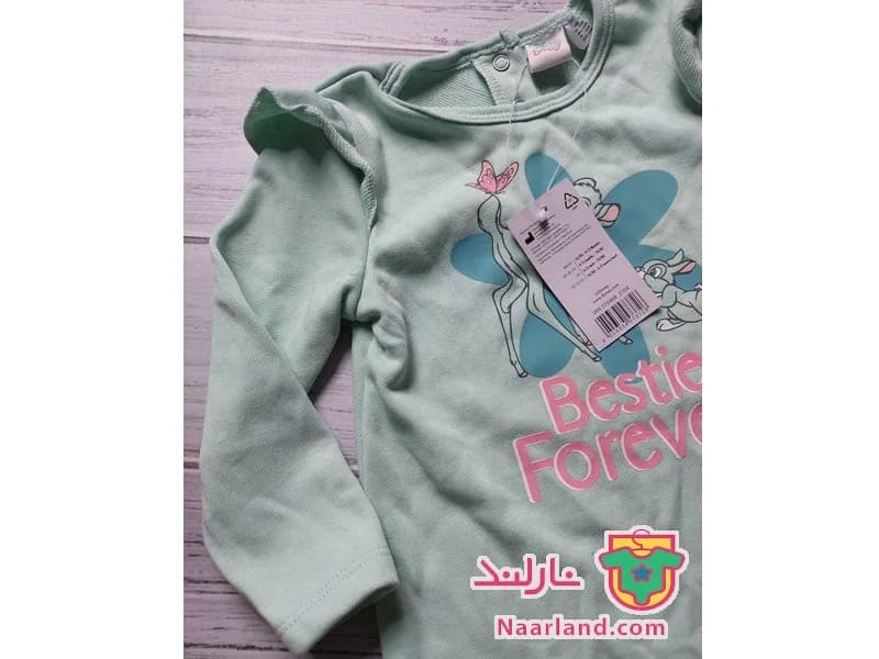 پیراهن نوزادی دورس Disney سبز پاستلی طرح آهو — تصویر ۳