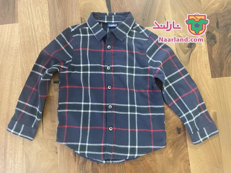 پیراهن پسرانه لوپیلو (Lupilu) آستین بلند چهار خانه سرمه ای — تصویر ۵