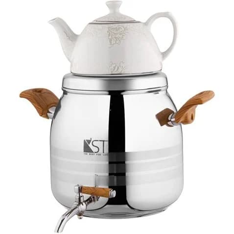 کتری و قوری KST کی اس تی مدل گنبدی دسته چوبی قوری چینی کد 1050D