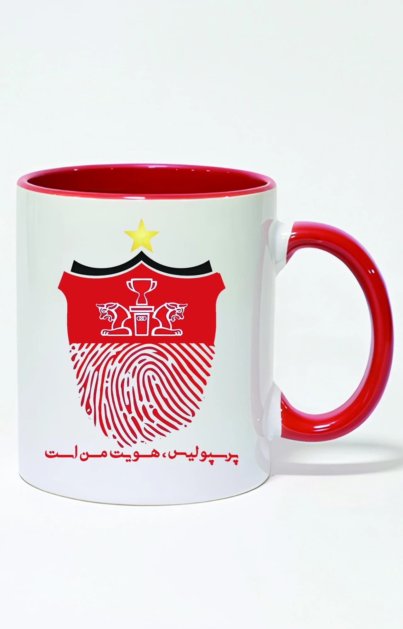 ماگ دسته و داخل رنگی طرح پرسپولیس هویت من است کد 3461
